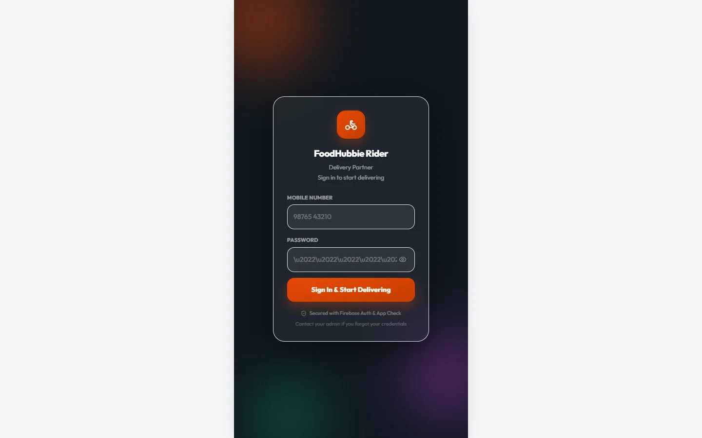 FoodHubbie ERP rider app — go online, accept deliveries, track earnings